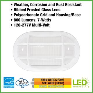 Hampton Bay Nautical Oval White LED Outdoor Bulkhead Light Frosted Glass Lens Corrosion Weather Resistant Non-Metallic Base (4-Pack) 504071010-4PK