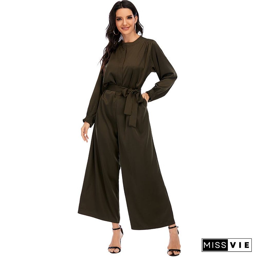 Fashion Jumpsuit Solid Color Waist Temperament Wide-leg Pants