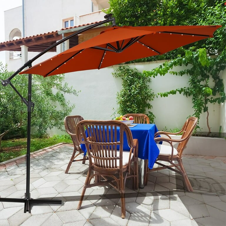 10ft Cantilever Offset Patio Umbrella with Solar Lights