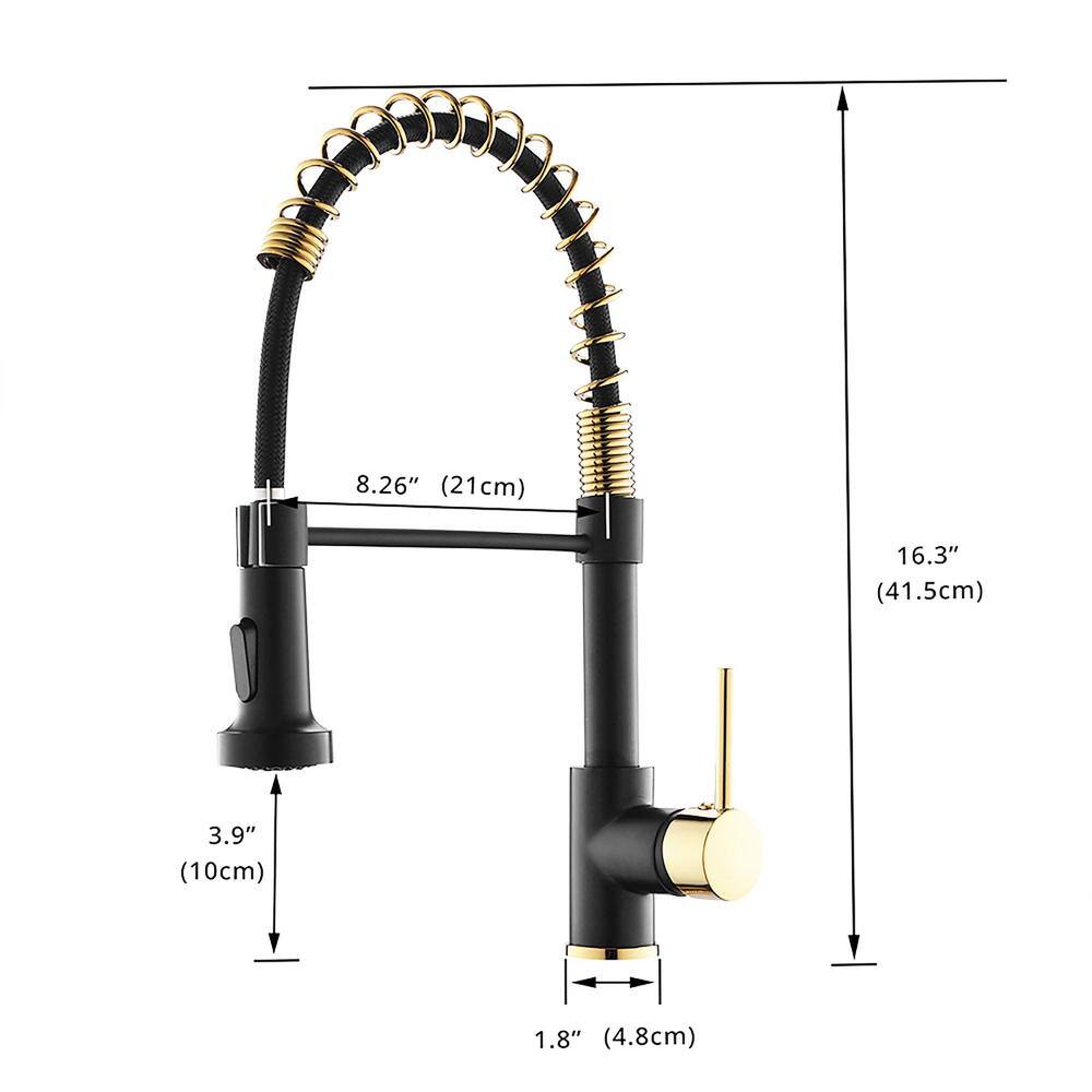 matrix decor Single Handle Pull Down Sprayer Kitchen Faucet with Advanced Spray in Black and Gold MD-AL189BG45