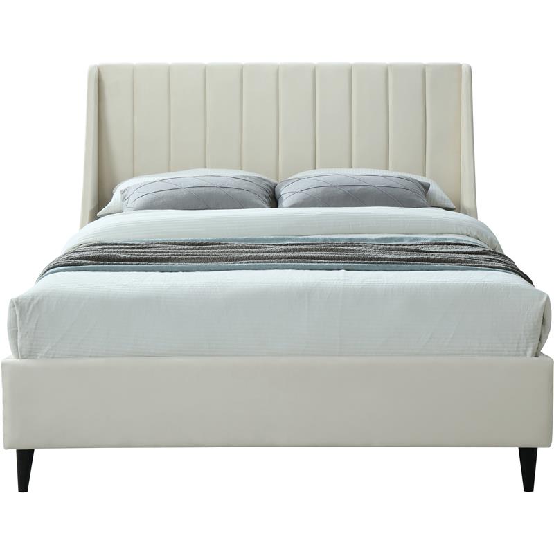 Meridian Furniture Eva Cream Velvet Upholstered King Bed