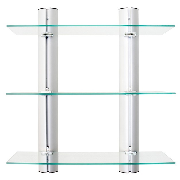 3 Tier Wall Mount Adjustable Glass Shelving Unit With Aluminum Bars Danya B