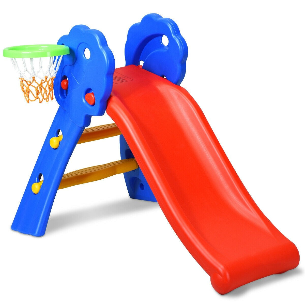 Baby Joy Folding Slide, Plastic Play Slide Climber Kids (Floral Rail +Basketball Hoop)