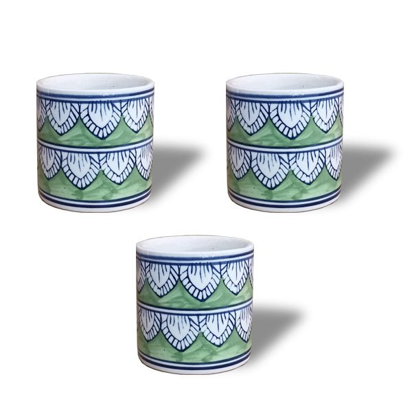 3.5 inch (8 cm) Leaf Design Cylindrical Ceramic Pot