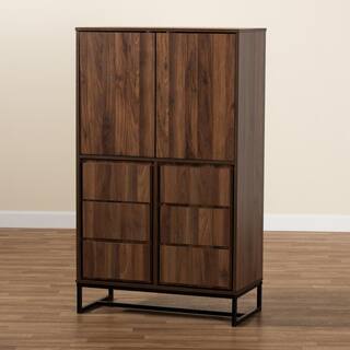 Baxton Studio Neil Walnut Brown and Black Storage Cabinet 178-11215-HD