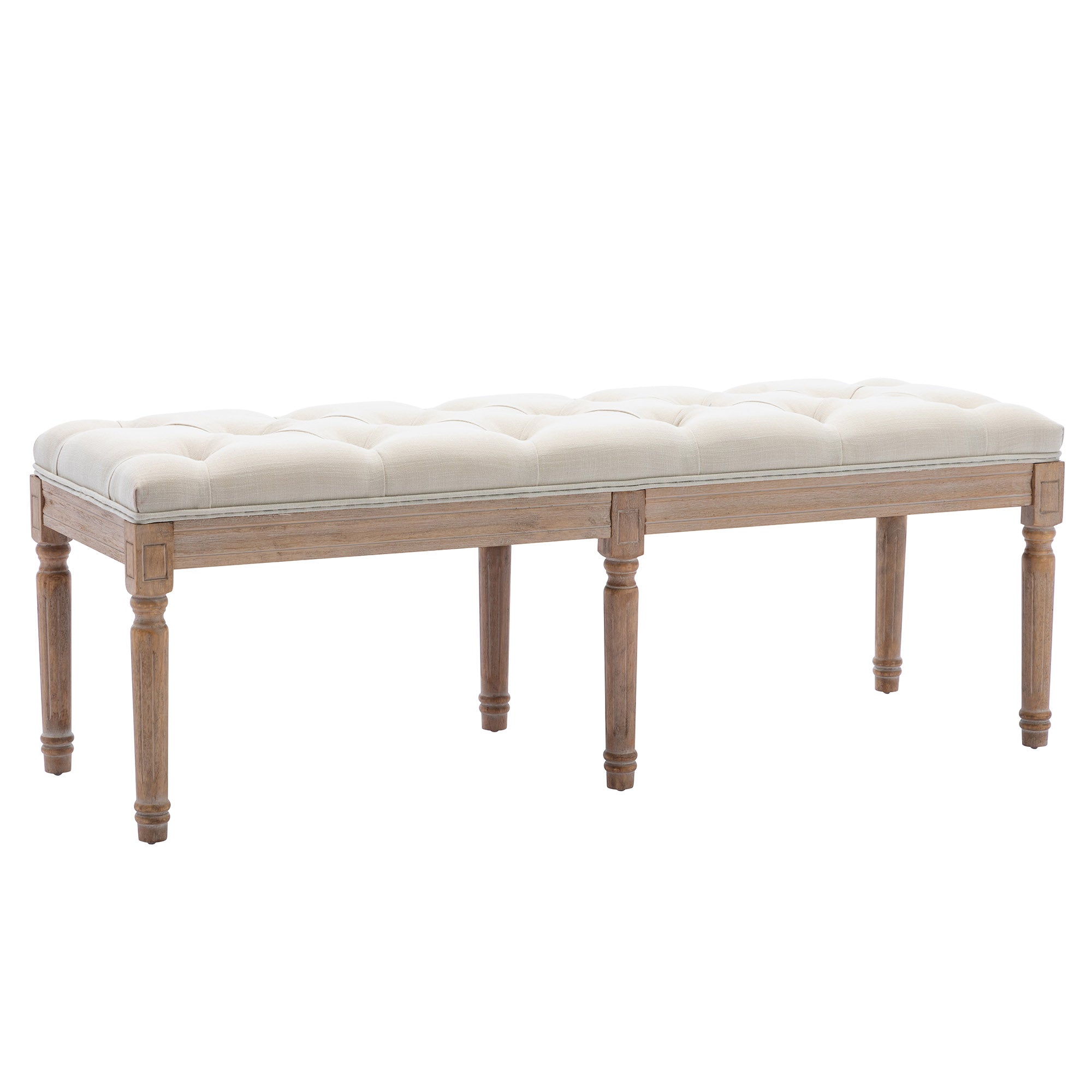 End of Bed Bench Upholstered Entryway Bench French Bench with Rubber wood Legs for Bedroom