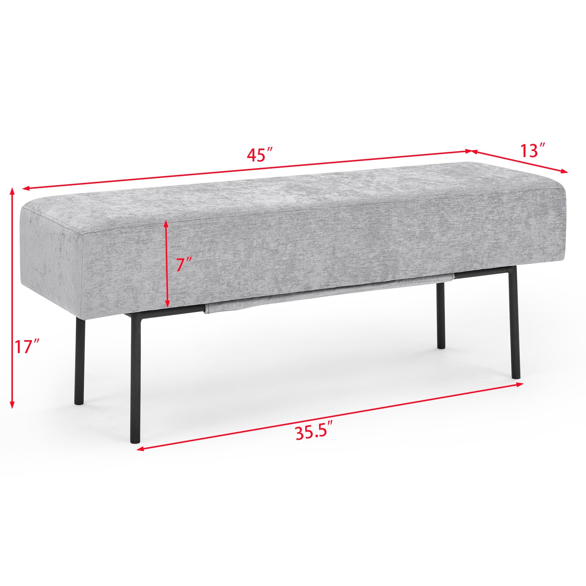 Contemporary Style Bedroom Chenille Upholstered Bench, Grey,( 45 x13x 17）