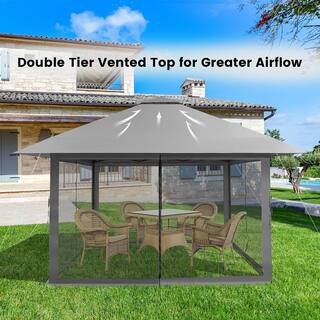 Costway 13 ft. x 13 ft. Grey Pop-Up Instant Canopy Tent Mesh Sidewall UV50 Plus Adjust Outdoor Patio NP10828GR