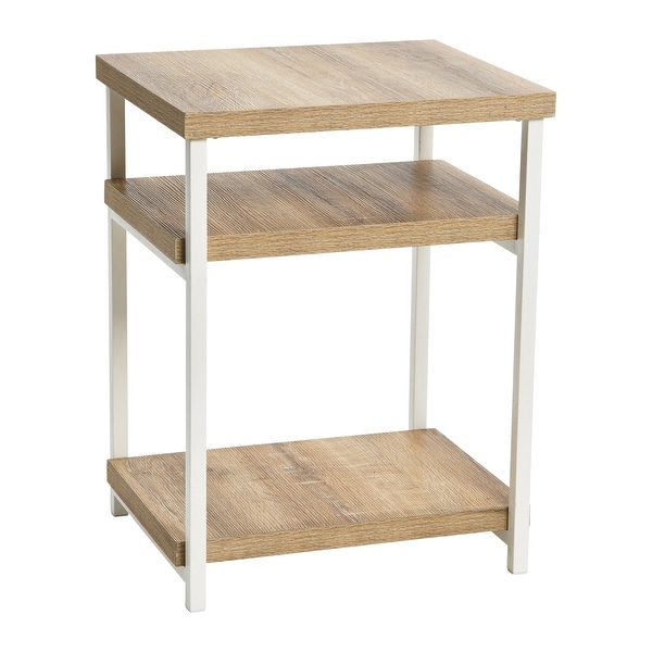 Side Table with Storage， Small Side Table with Three Storage Shelves， High-Quality Engineered Wood with Metal Frame.