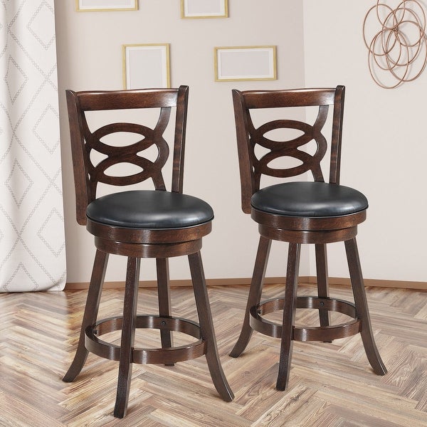 Costway Set of 2 Bar Stools 24'' Height Wooden Swivel Backed Dining - 17.5''x19''x38''(WxDxH)