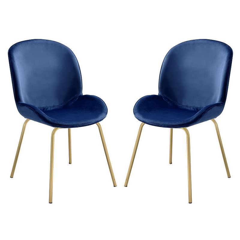 Side Chair with Fabric and Bucket Design， Set of 2， Blue and Gold