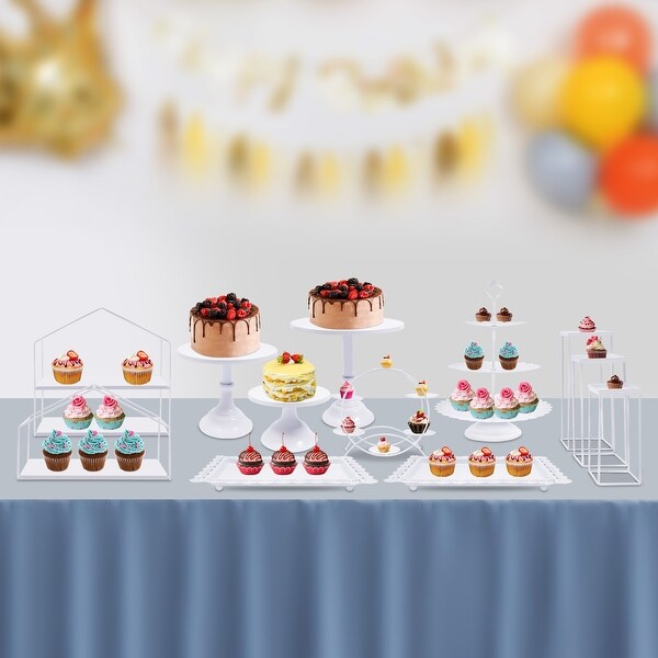 12 Pcs White Cake Display Table Tiered Cake Stand Plate