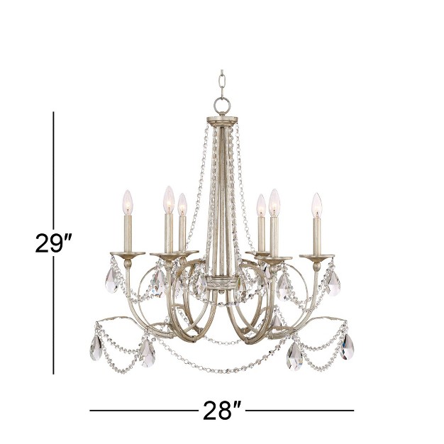 Wide French Beaded Crystal 6 light Fixture For Dining Room House Foyer Kitchen Island Entryway Bedroom