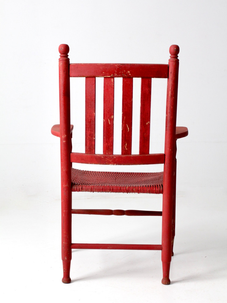 Consigned  Antique Red Wicker Seat Arm Chair   Farmhouse   Dining Chairs   by 86 Vintage  Houzz