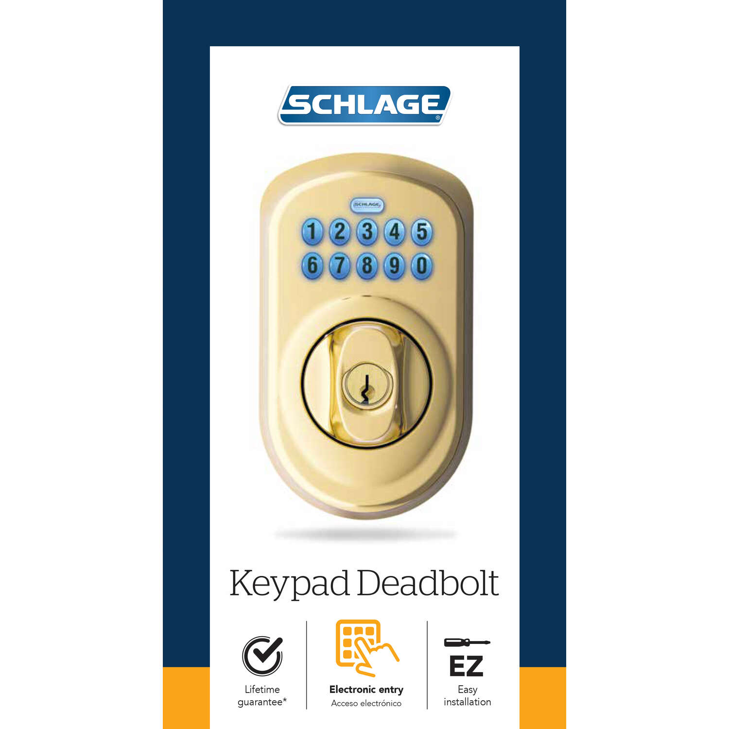 Schlage Bright Brass Steel Electronic Deadbolt