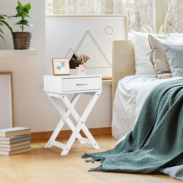 X Shaped Nightstand Modern Accent Sofa Side Table with Drawer