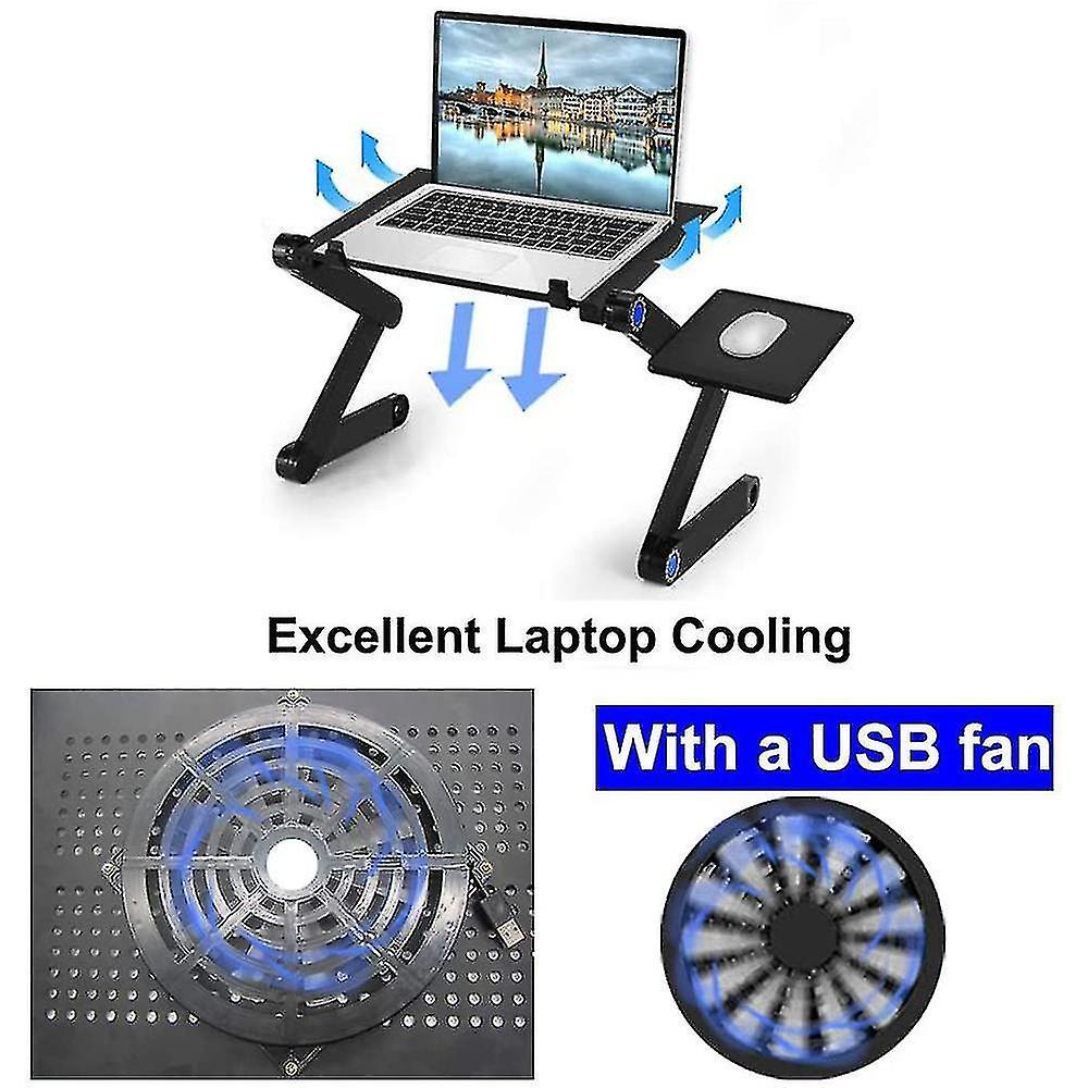 Aluminum Laptop Stand Adjustable With Cooling Fan And Mouse Pad， Reinforced Ergonomic Lap Desk Folda