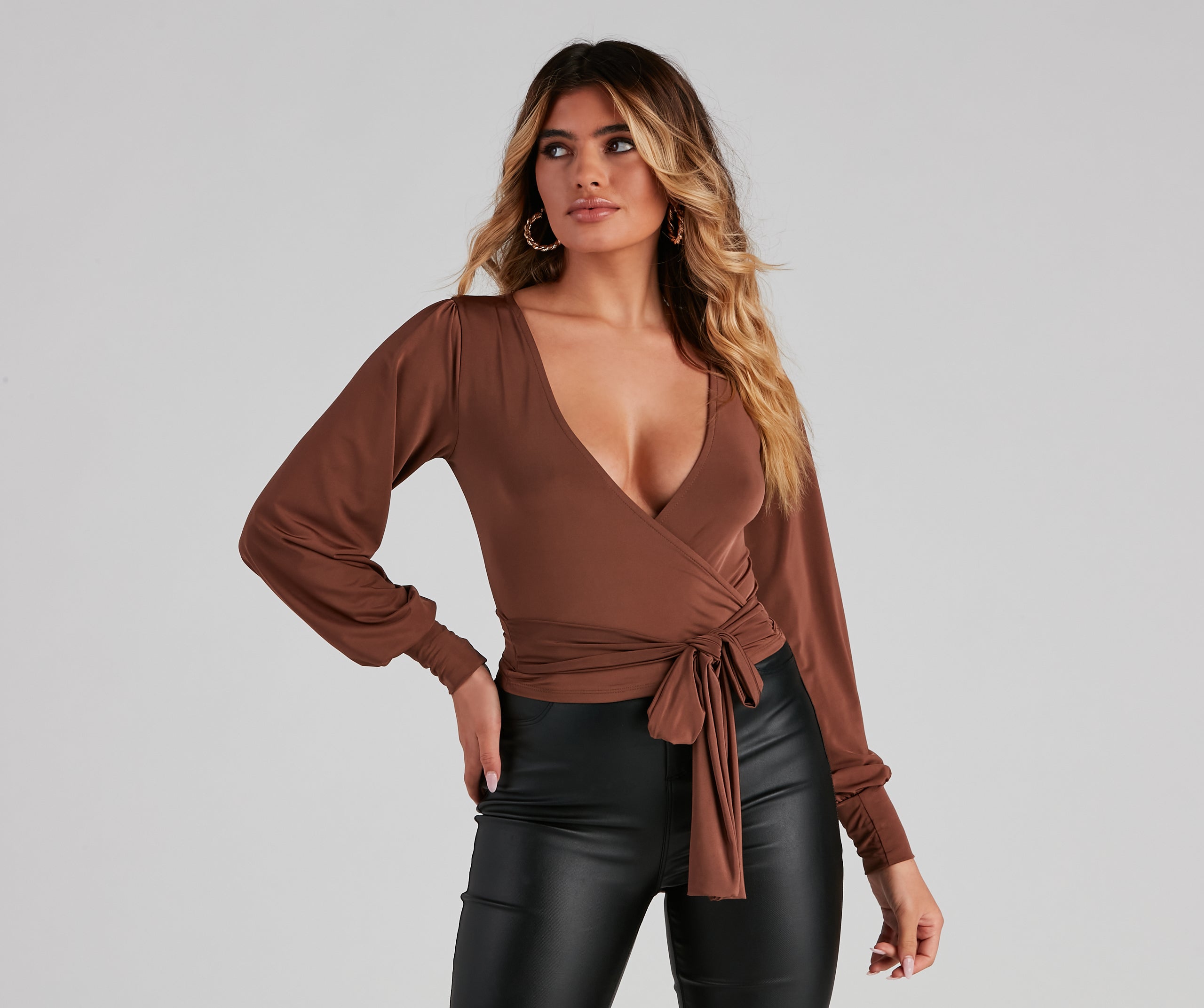 Slinky Knit Wrap Front Top