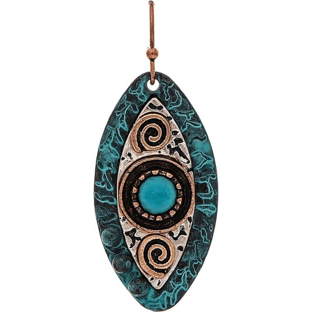 Rain  Patina Turquoise Eye Center Ellipse Earrings