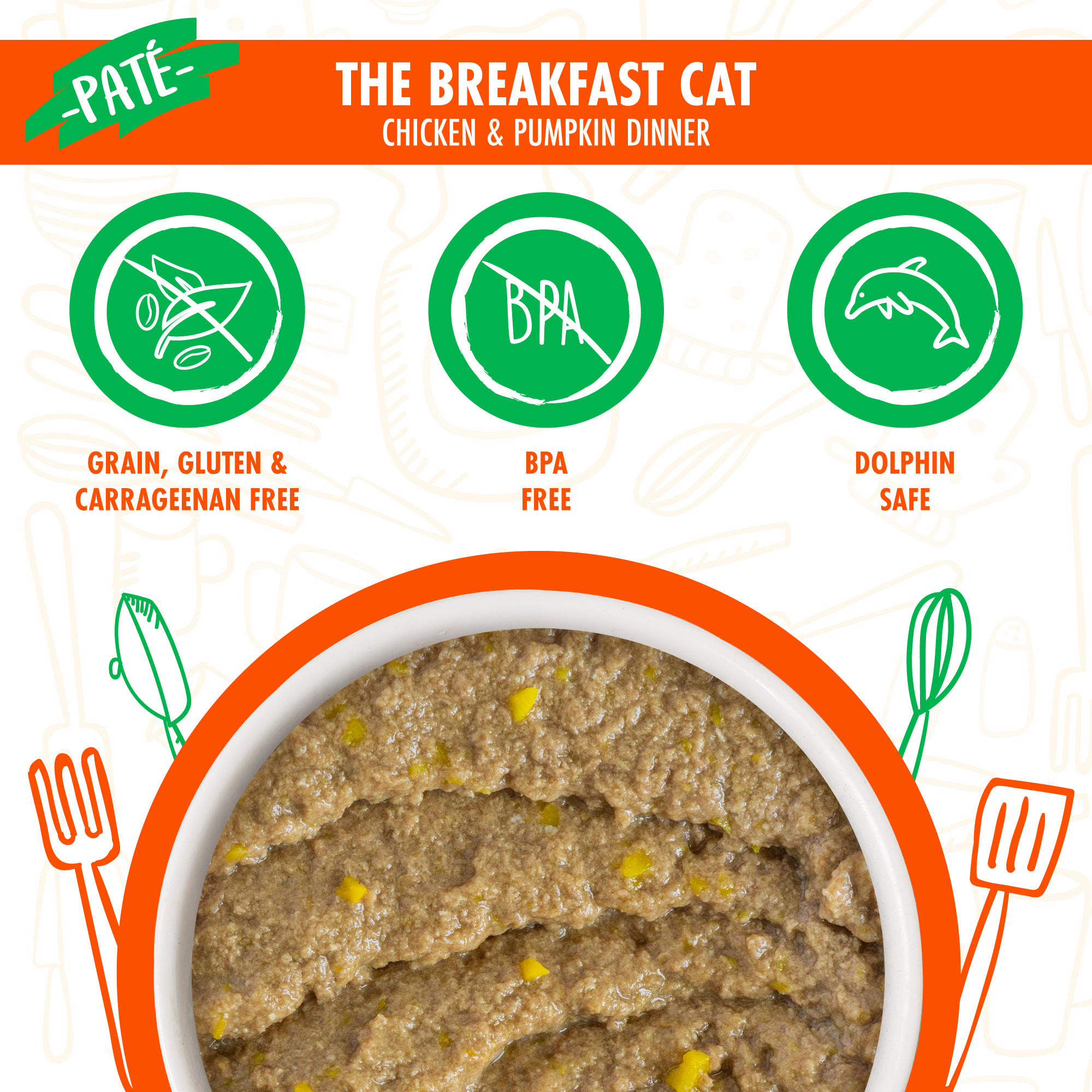 Cats in the Kitchen Slide n Serve Pate The Breakfast Cat Chicken  Pumpkin Dinner Wet Food， 3 oz.， Case of 12