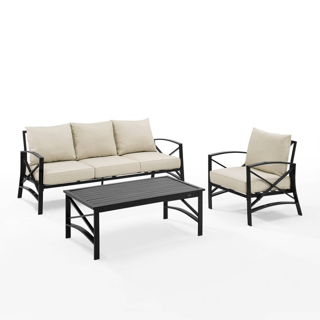 Crosley Kaplan 3pc Outdoor Patio Sofa Set With Sofa amp Arm Chair With Coffee Table