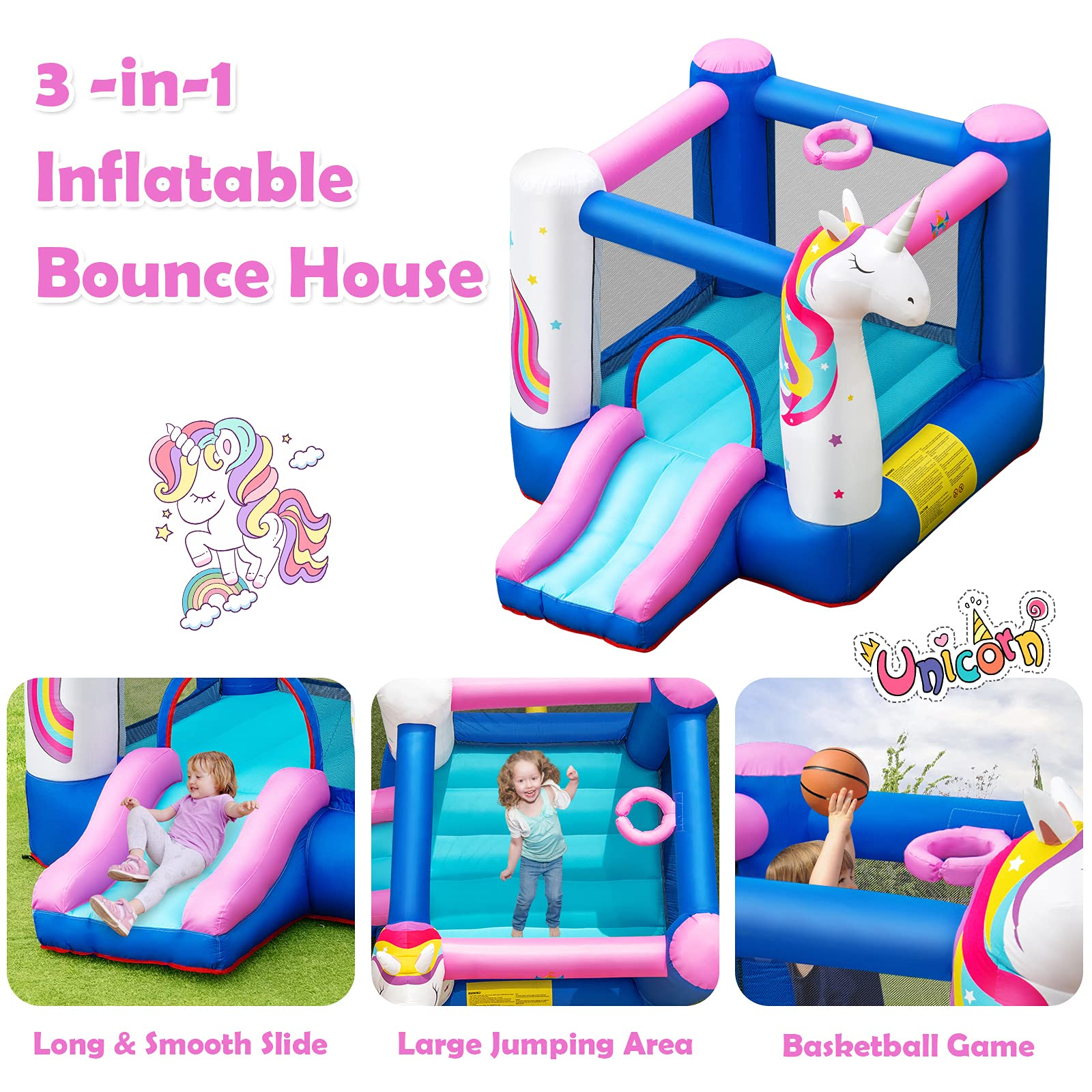 BOUNTECH Inflatable Bounce House, Kids Jump 'n Slide Bouncer w/Jumping Area