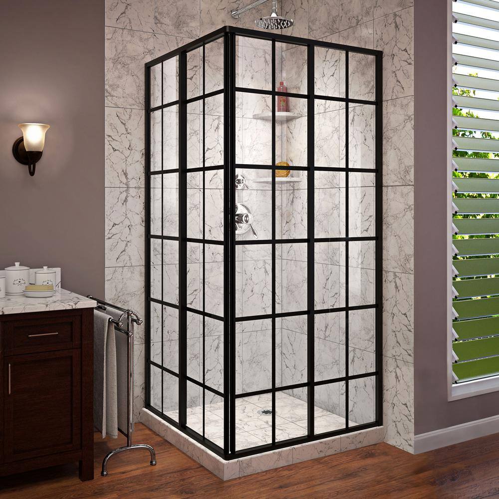 DreamLine French Corner 34-12 in. x 34-12 in. x 72 in. Framed Corner Sliding Shower Enclosure in Satin Black SHEN-8134340-89