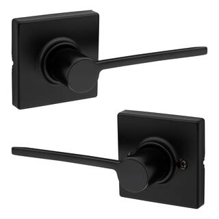 Kwikset Ladera Matte Black Contemporary Square Passage HallCloset Door Lever 200LRLSQT514