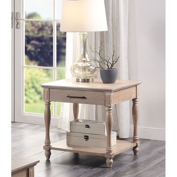 One Drawer Wooden End Table in Weathered Oak Finish