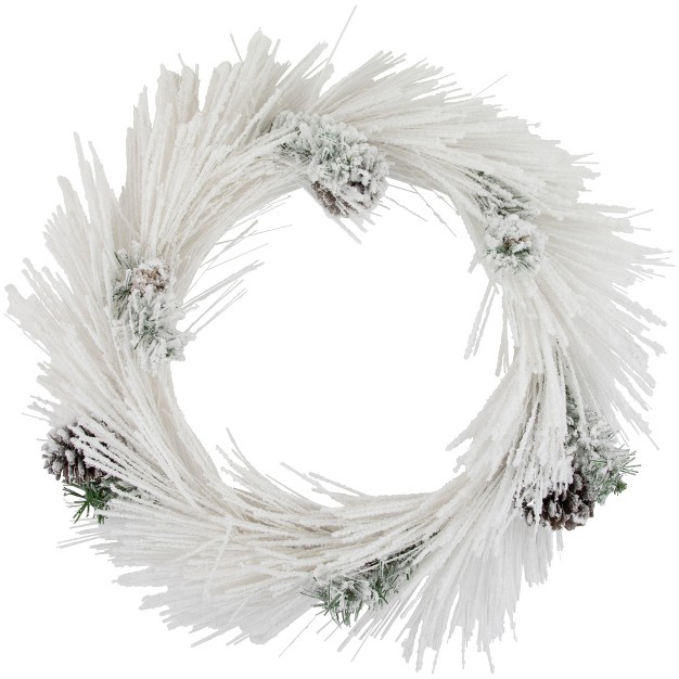 White Flocked Artificial Christmas Wreath With Pine Cones