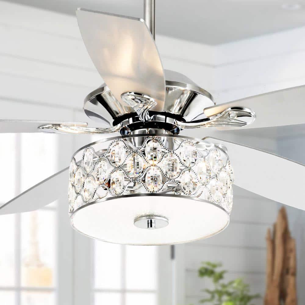 matrix decor 52 in Indoor Chrome Crystal Chandelier Ceiling Fan with Light and Remote Control