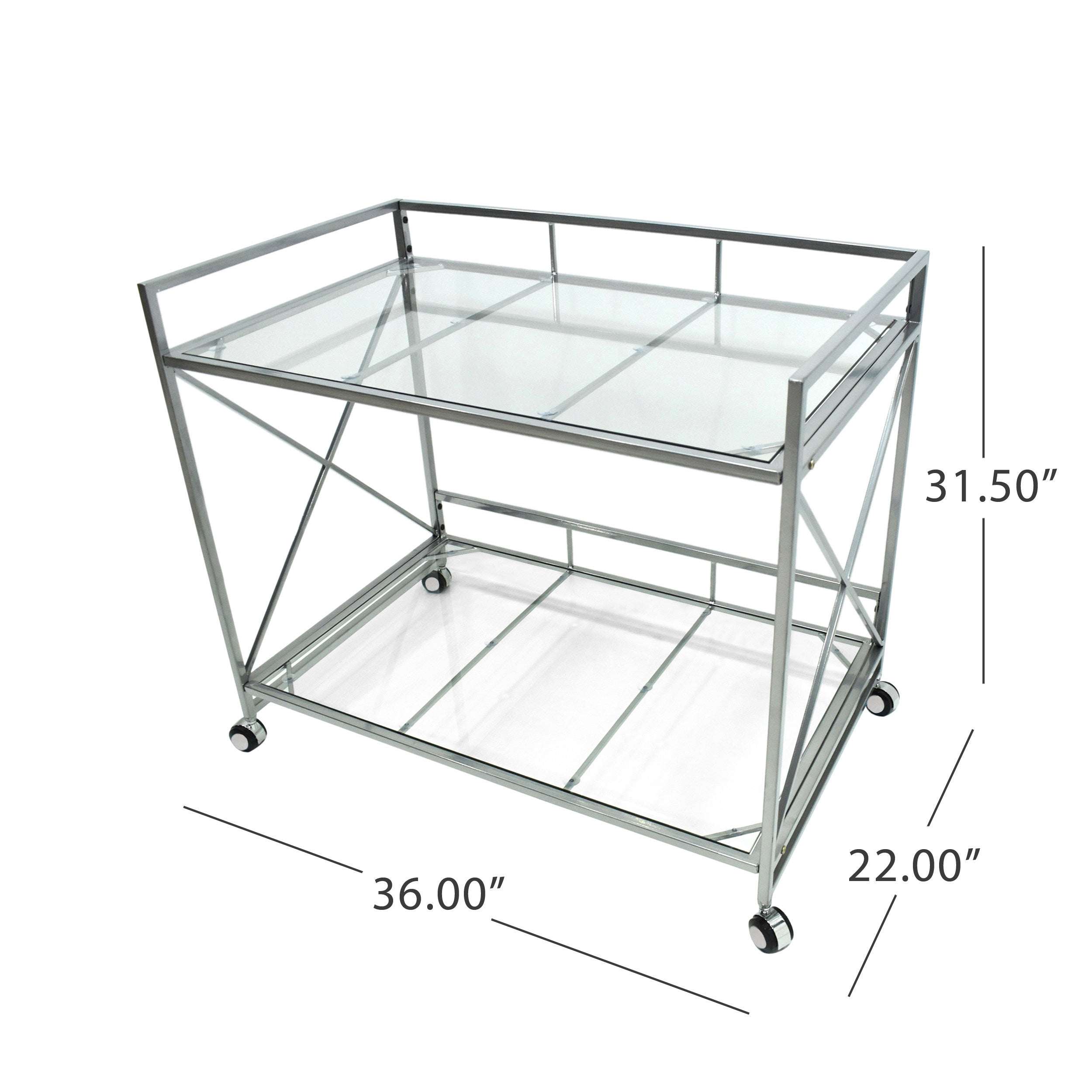 Danae Modern Iron and Glass Bar Cart, Silver