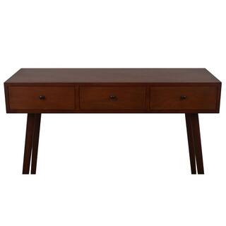 Decor Therapy Mid 42 in. Walnut Standard Rectangle Wood Console Table with Drawers FR6323