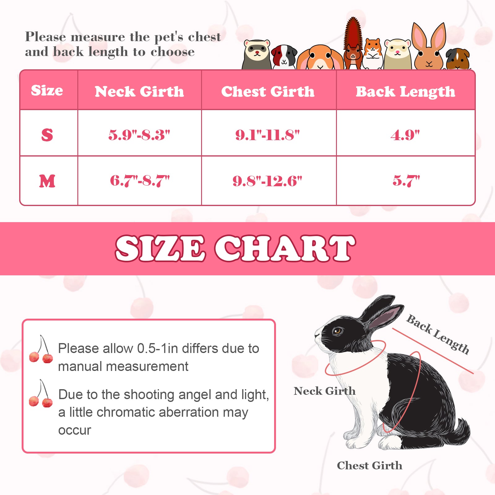 BRKURLEG Cute Bunny Rabbit Dress Clothes， Cherry Cotton Small Animal Costume for Squirrel Mini Dog Chinchilla Ferret Hedgehog Guinea Pig， Small Pet Apparel Outfits for Party Daily Wear