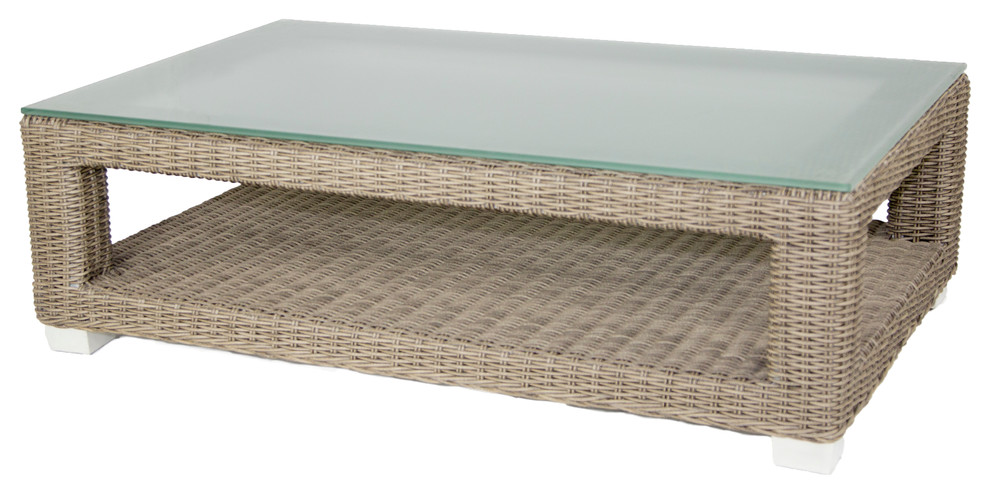 Palisades Outdoor Coffee Table With Tempered Glass Top   Tropical   Outdoor Coffee Tables   by Patio Heaven  Houzz