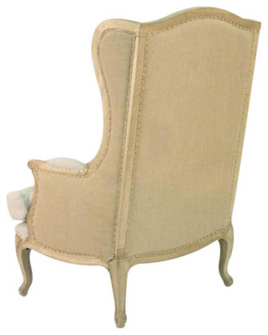 Wingback Chair WIng LEON Natural Oak Linen   French Country   Armchairs And Accent Chairs   by EuroLuxHome  Houzz