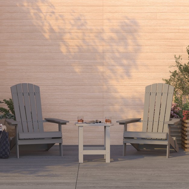 Merrick Lane Set Of Two Folding Adirondack Patio Chairs With Matching Outdoor Side Table