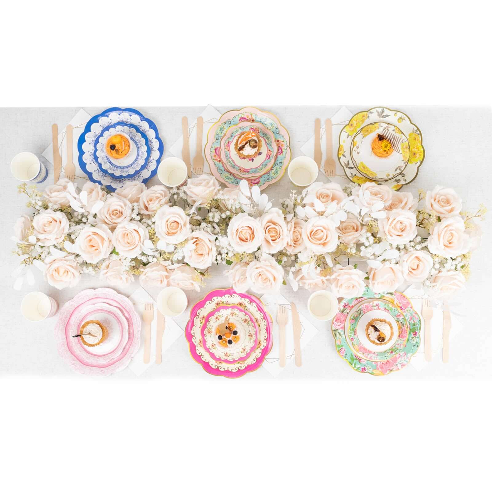 24 Pack Vintage Mixed Floral Paper Cup And Saucer Set, Disposable Tea Party Supplies Kit