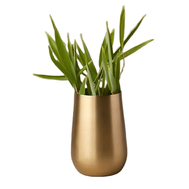 Medium Size Gold Polished Metal Planters for Garden Home Decorative Plant Custom Shape Flower Pot Luxury Floor Planter