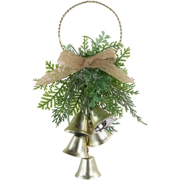 Gold Bells Christmas Door Hanger With Burlap Bow