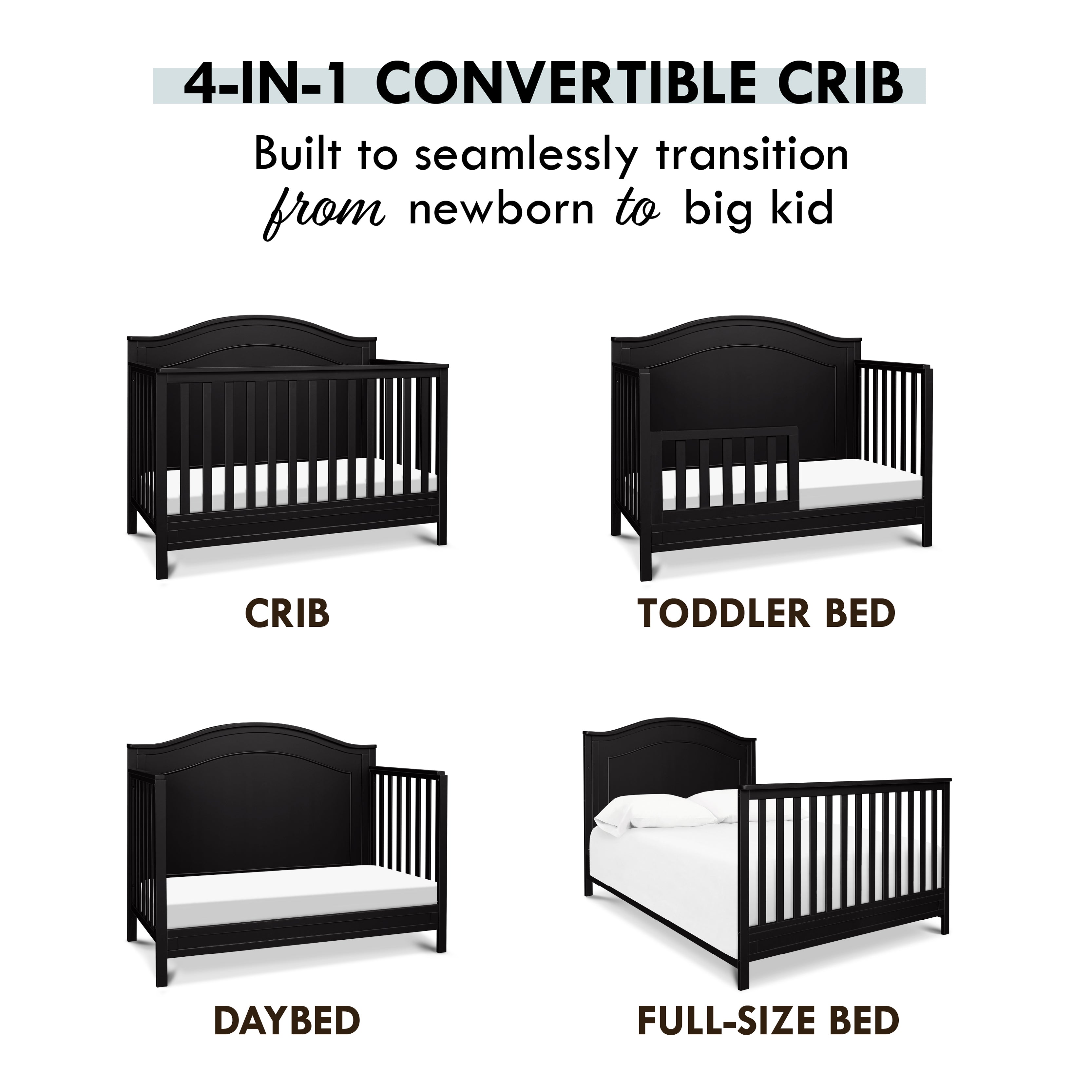 DaVinci Charlie 4-in-1 Convertible Crib in Ebony