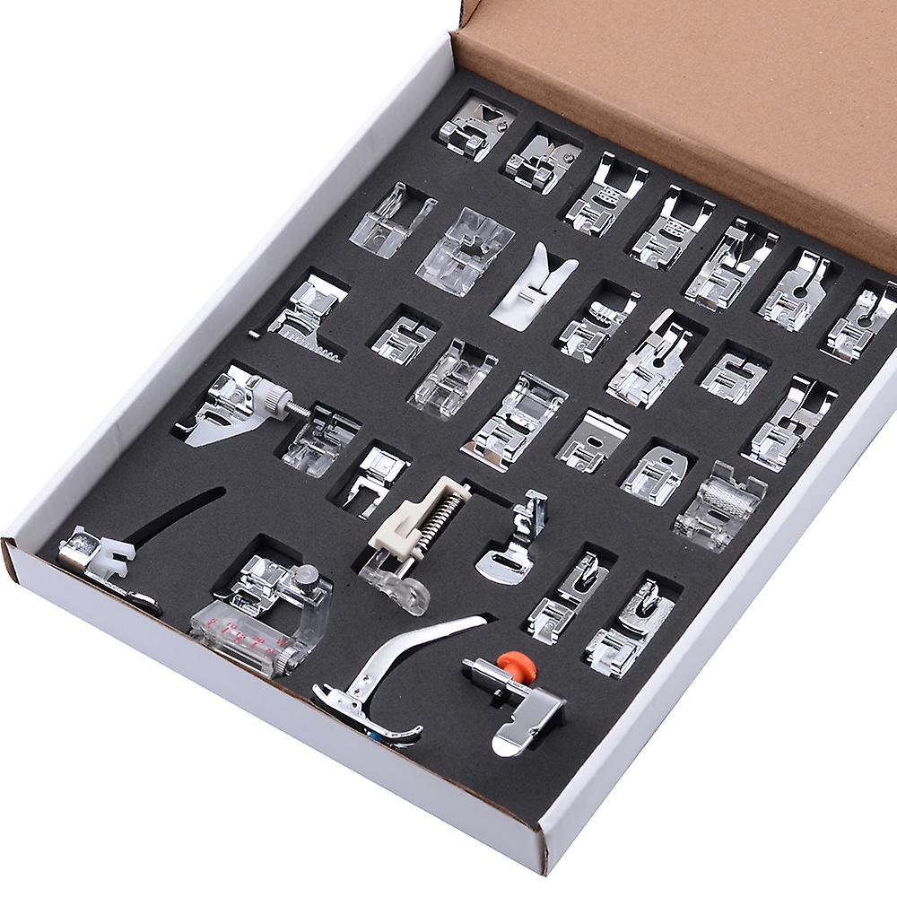 Silver 32 Pcs Sewing Machine Presser Feet Set， Professional Sewing Crafting Presser Foot Feet For Janome Brother Singer Sewing Machine Parts and Accesso