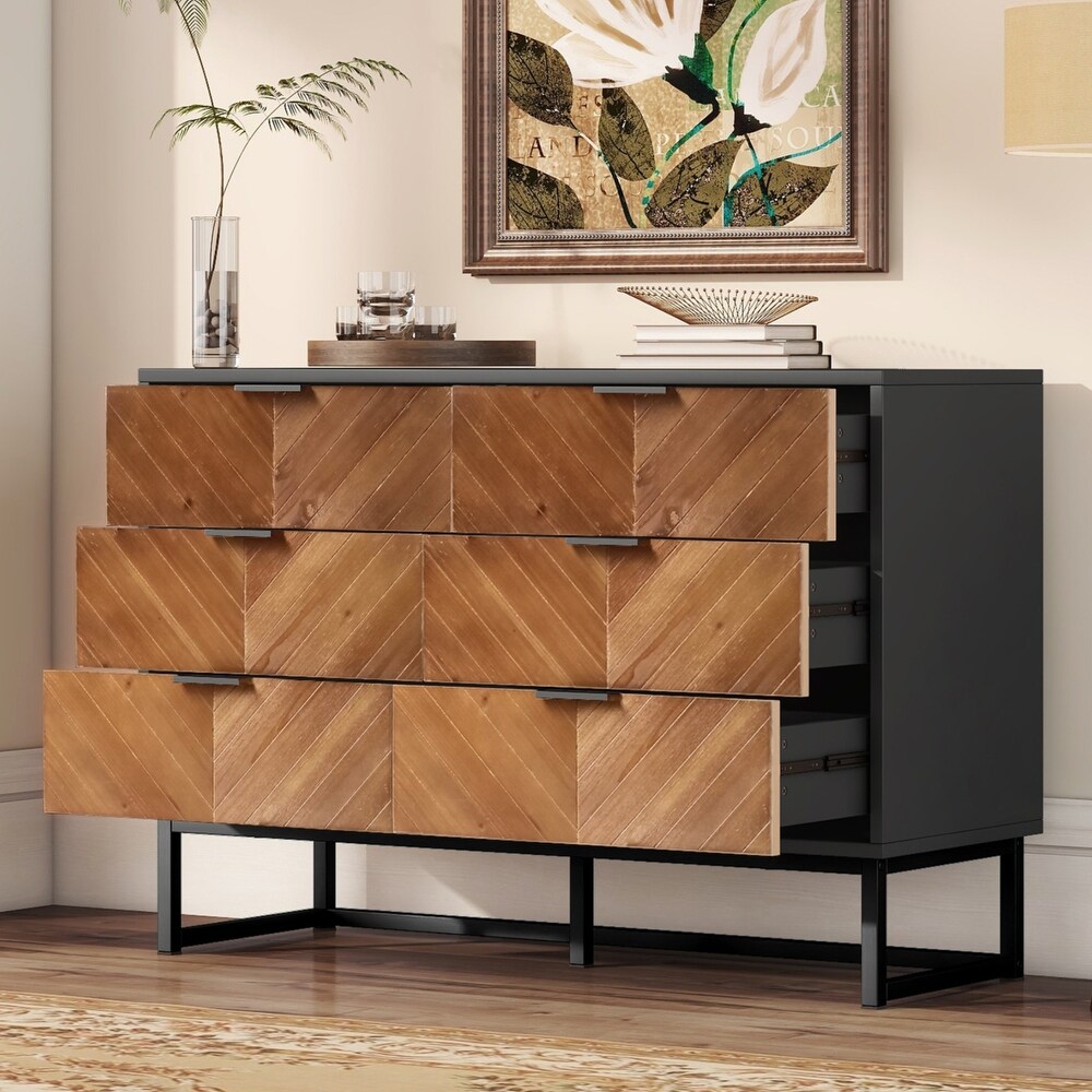 Modern 6 Drawer Dresser with Metal Leg and Handle for Bedroom   Space Saving and Sturdy Construction