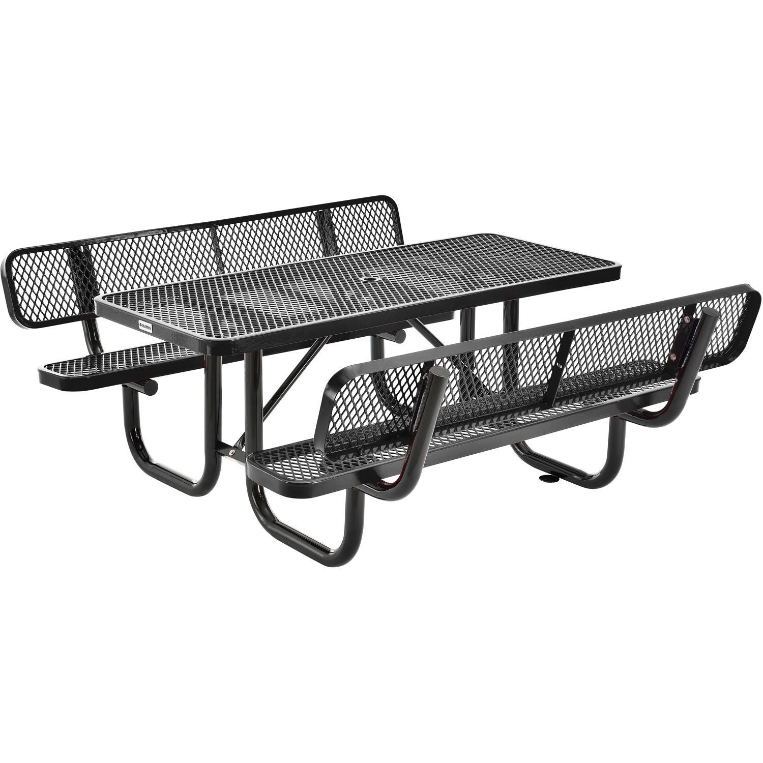 6' Rectangular Outdoor Expanded Metal Picnic Table With Backrests， Black