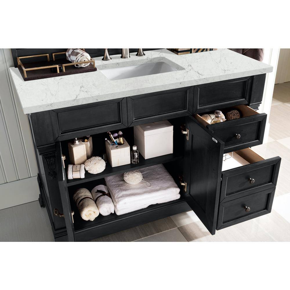 James Martin Vanities Brookfield 48 in. W x 23.5 in. D x 34.3 in. H Single Bath Vanity in Antique Black with Eternal Jasmine Pearl Quartz Top 147-114-5236-3EJP