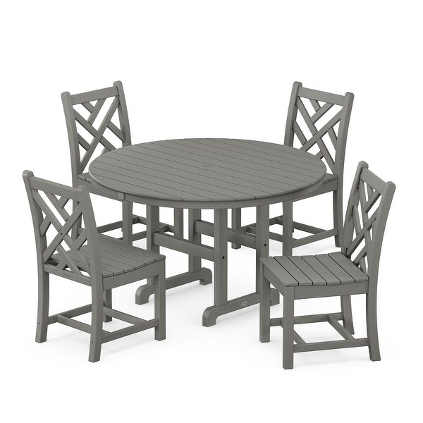 POLYWOOD Chippendale 5Piece Round Farmhouse Side Chair Dining Set