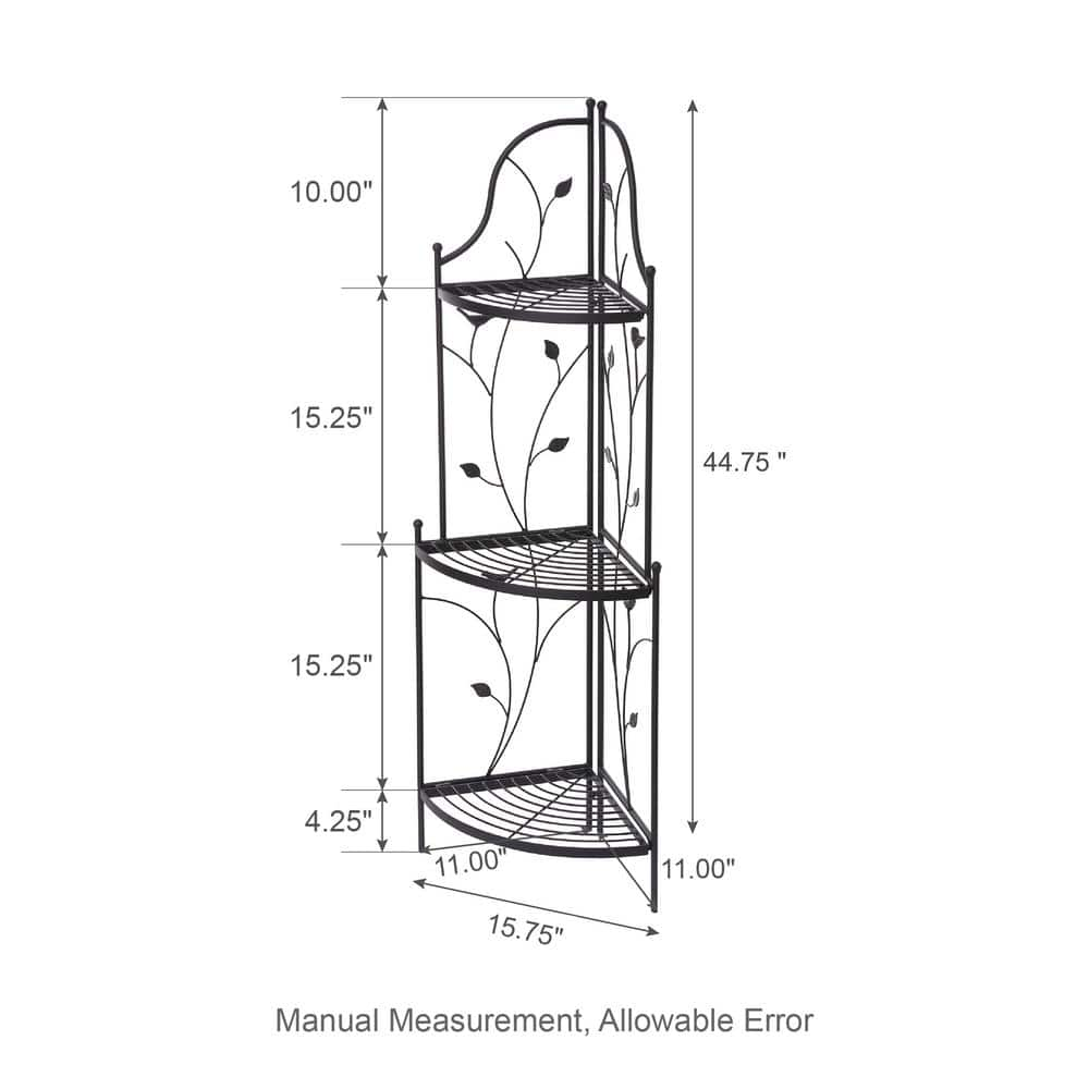 Glitzhome 44.75 in. H 3-Tiered Black Metal Corner Shelf Plant Stand 2007200031