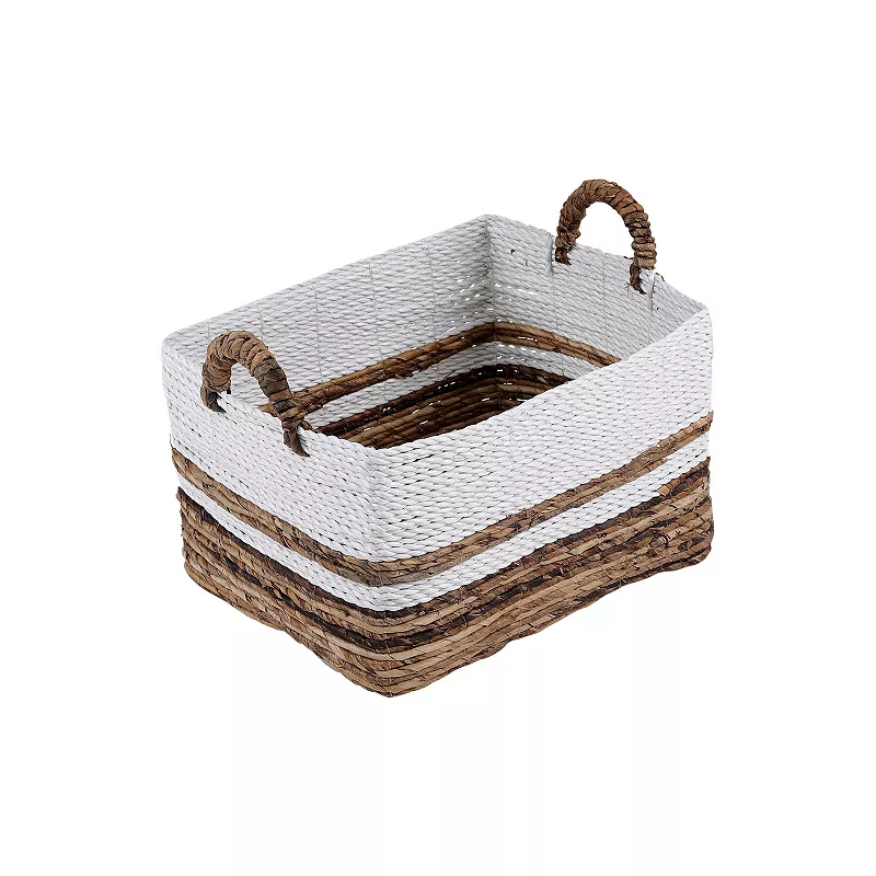 Saddle River Rectangular Dark Banana and White Raffia Rope Basket 3-piece Set