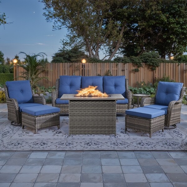 Propane Fire Pit Table Patio Furniture with Swivel Chairs