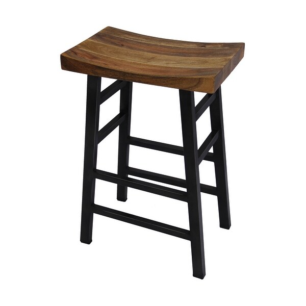 The Urban Port Wooden Saddle Seat 30 Inch Barstool With Ladder Base - 30 H x 20 W x 13 L Inches